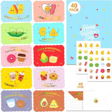 40-Pack Kids' Valentine's Day Cards for School, 10 Designs + Envelopes & Stickers, 4.7x3.2", compatible with classroom use