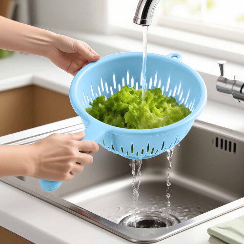 Colander with Handle for Fruits and Vegetables Dark Blue