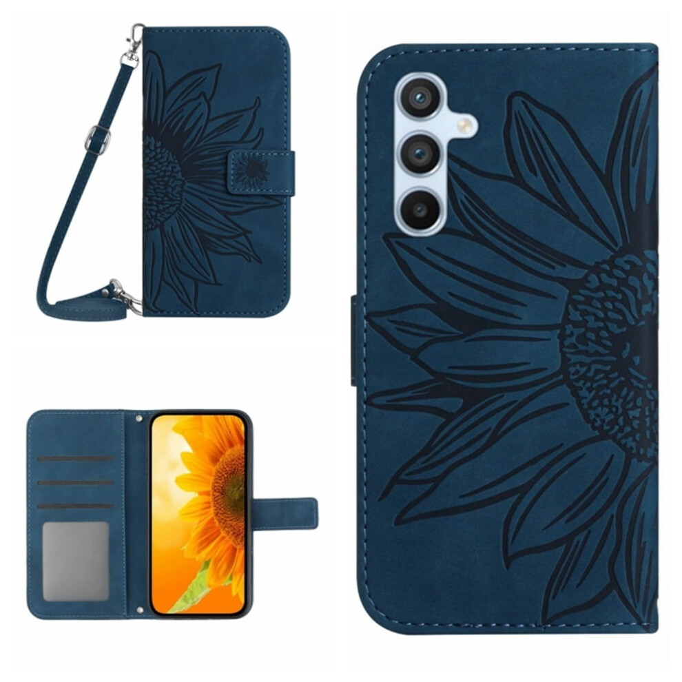 Sunflower Embossed Pu Leather Flip Wallet Case For Samsung Galaxy S26 5G 6.3" Â Magnetic Closure, Card Slots, Adjustable Strap, Dark Blue 9170372132577