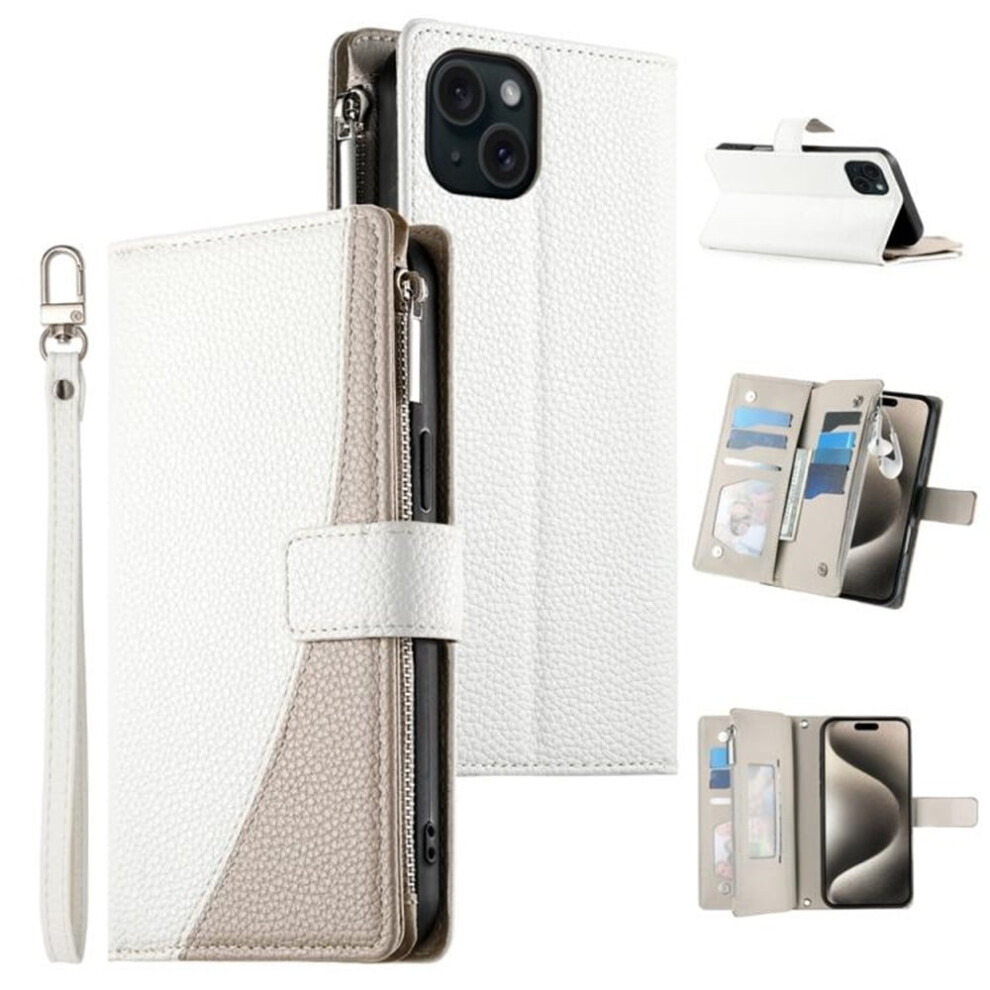 Iphone 15 Plus Pu Leather Flip Wallet Case White 9165521132591