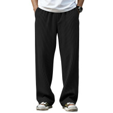 Men's Straight-Leg Pants Ribbed Waist Black L