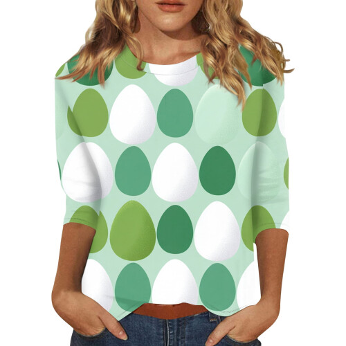 Top da donna per Pasqua, maniche a 3/4, girocollo, taglie S-3XL