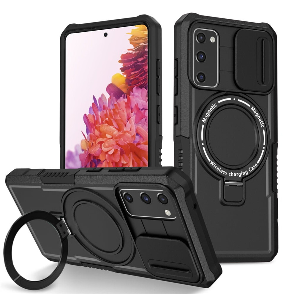 Samsung Galaxy S20 Fe 6.5" Case Â Sliding Camera Cover, Magsafe Compatible, Shockproof, Kickstand & Ring Holder, Black 9152228516052