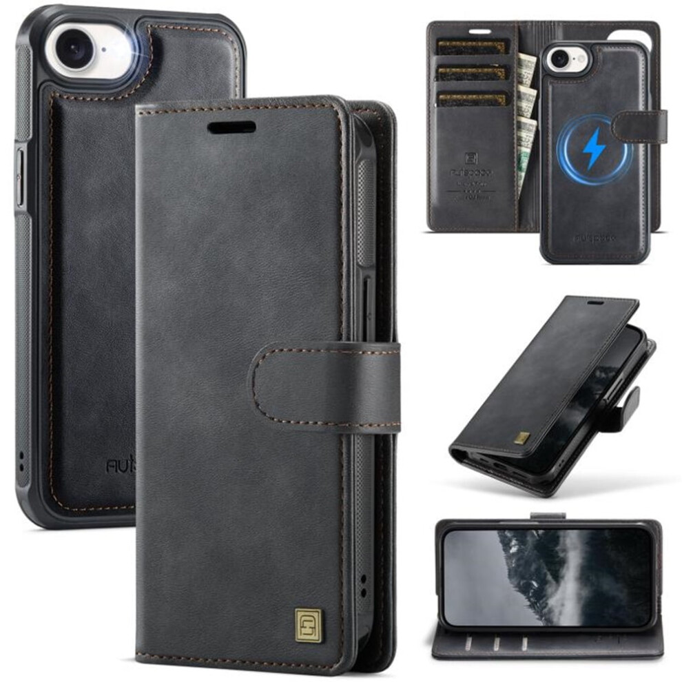 2-In-1 Detachable Magnetic Wallet Case For Iphone 16E, Compatible With Magsafe, Pu Leather, Shockproof, Black 9170372132744