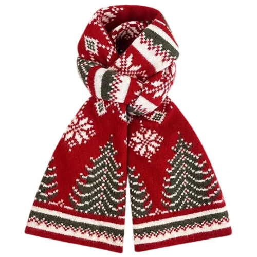 Cachecol de Natal tricotado para casal com árvore de Natal e rena.