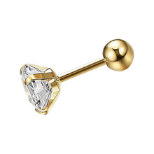 Zircon Ear Pendant Yellow Gold Round Cubic Zirconia Birthstone CZ Solitaire Stud Earrings With Secure Screw Backs 4mm