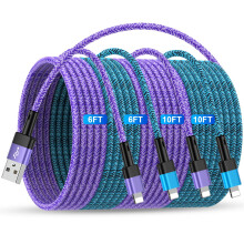 4-Pack USB-A to Lightning Cable (6FT & 10FT), Nylon Braided, 3A Fast Charging, Compatible with iPhone
