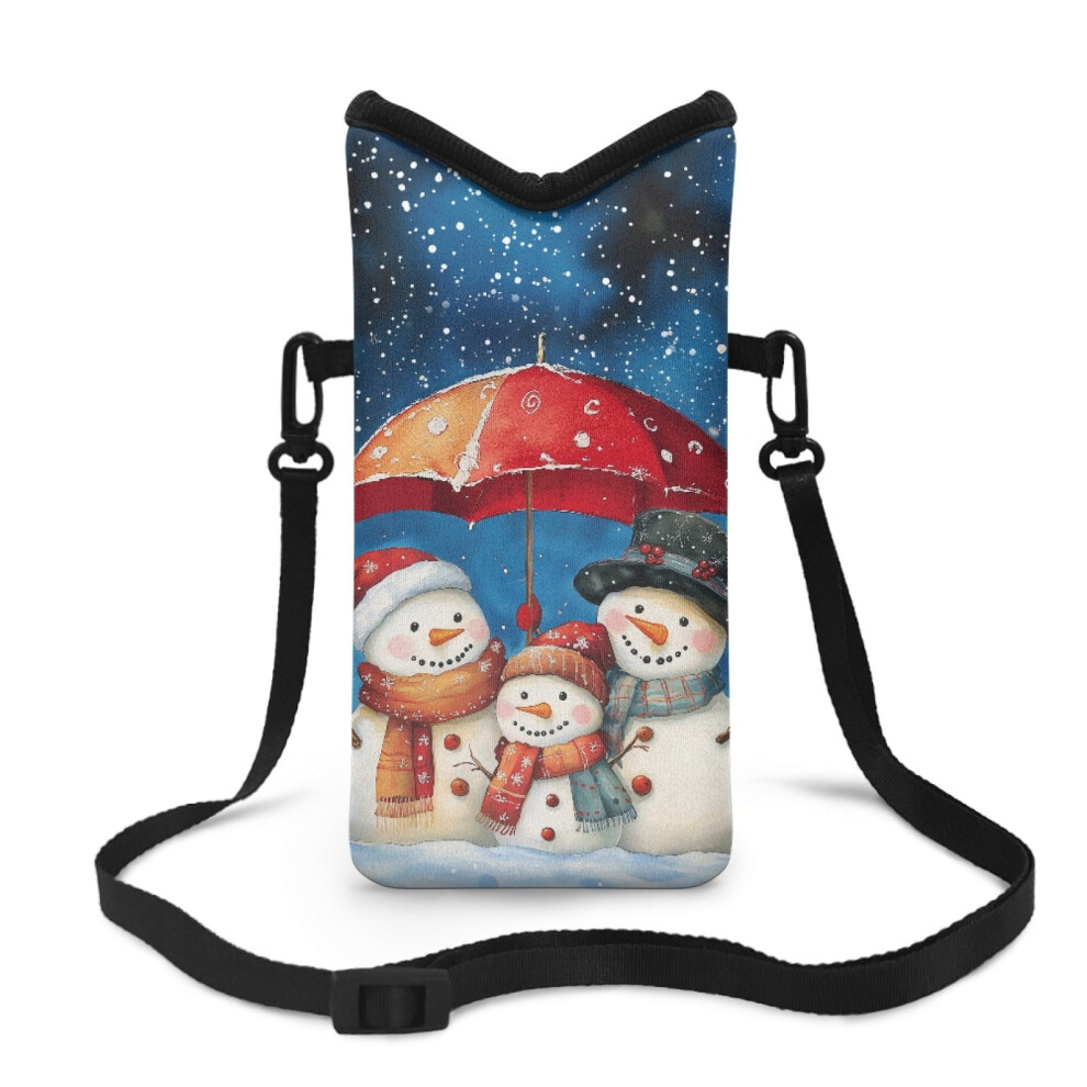 Neoprene Crossbody Phone Bag With Adjustable Detachable Strap, 4X8", Snowman Family Umbrella Design Â Compatible With Iphone & Android Red 9170372185375