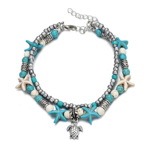 Women's Starfish Anklet Alloy Turquoise Beaded Boho Style