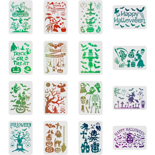 Halloween Stencil Set Plastic Drawing Templates 16 Sheets