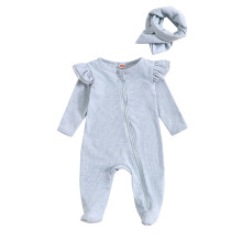 (12-18 Months, Gray) Dětské 2dílné podzimní oblečení s dlouhým rukávem a čelenkou, sada pro kojence.