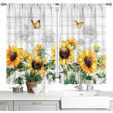 Rustic Farmhouse Kitchen Curtains with Cow, Buffalo & Windmill Prints – Country Short Curtains, Rod Pocket, 2 Panels (26x36")