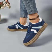 Suede Lace Up Flat Casual Shoes Comfortable Loafers For Daily Walking And Outing Blue 43