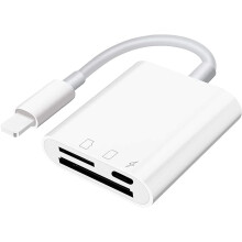 SD Card Reader compatible with iPhone & iPad, Micro SD Reader, Plug & Play, Simultaneous Charging & Reading