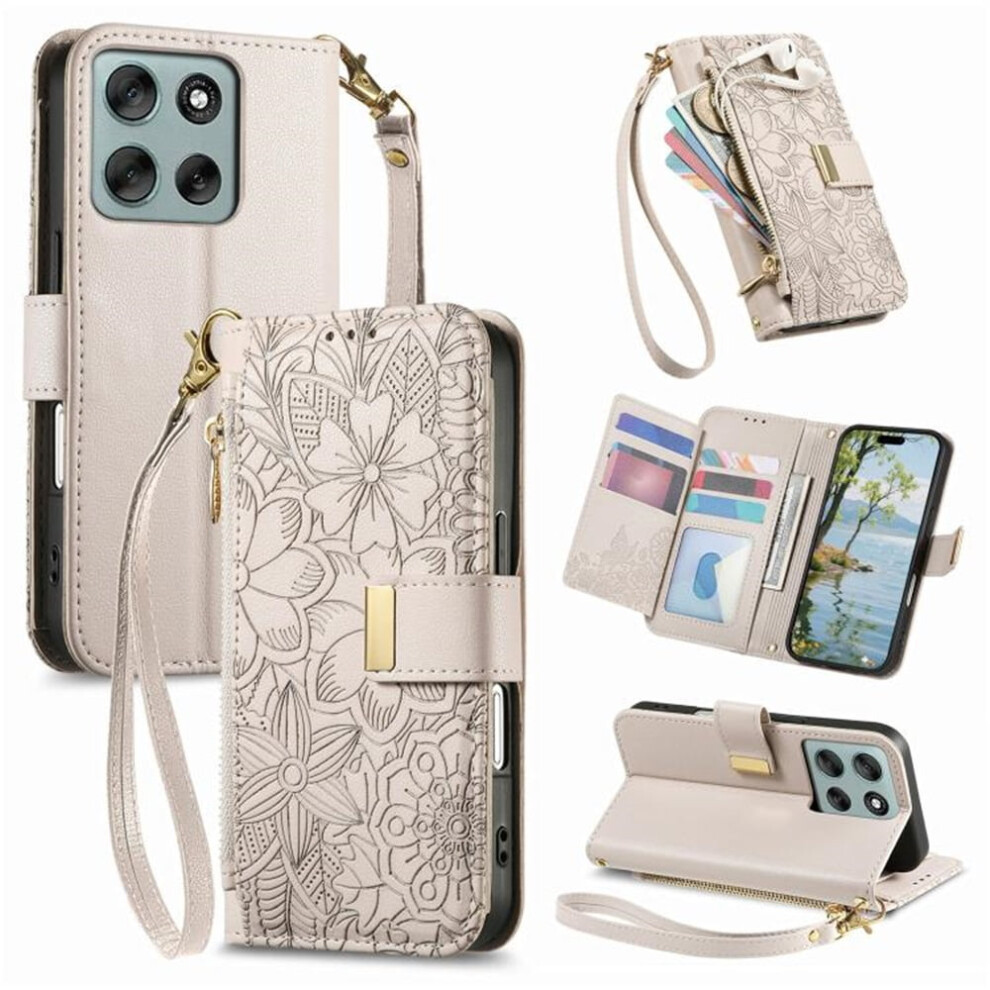 Khaki Pu Leather Flip Wallet Case For Motorola Moto G56 5G 913211544457