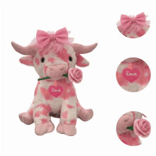 Peluche di mucca delle Highlands rosa con fiocco e rosa, 35 cm, morbidissimo, perfetto da abbracciare, regalo di San Valentino/primavera –