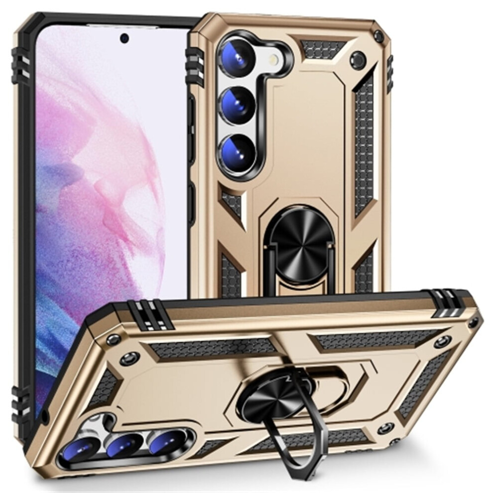 Compatible With Samsung Galaxy S23 Plus 6.6-Inch: Impact-Resistant Magnetic Kickstand Case With Metal Ring Gold 9482726186342