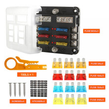 Boîte à fusibles multicanaux pour véhicules et navires avec porte-fusibles 6 voies positif et négatif, insertion de lampe LED, boîtier de