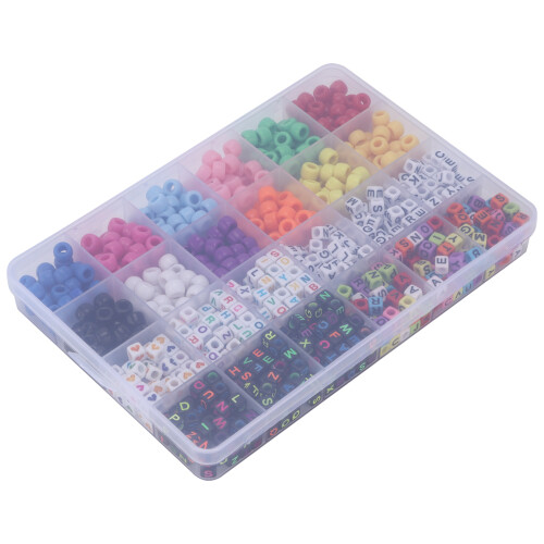 6mm Big Hole Letter Beads with 10 Colour Elastic Thread Set for Craft Projects