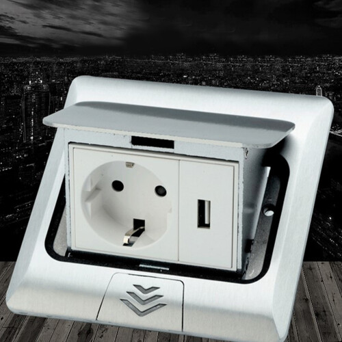 Floor Embedded Socket Box EU Standard USB Power 250V 16A Silver 2