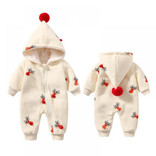 Mono de bebé de otoño e invierno, estampado navideño de alce, color caqui, con forro de terciopelo, ropa de bebé abrigada de 0 a 2 años, ropa
