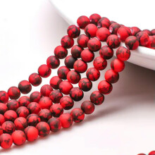 Lotto di 50 perline di vetro opache rotonde da 8 mm con macchie nere per la creazione di gioielli - Rosso
