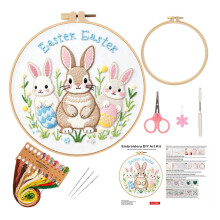 Kit de broderie de Paște: Motiv de iepuraș de primăvară pe material preimprimat – pentru femei, fete, adolescente – Meșteșuguri pentru o zi