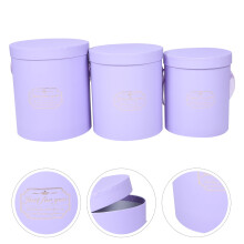 Set di 3 scatole rotonde viola per fiori, ideali per composizioni regalo, con coperchio e design cilindrico.
