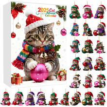 Seturi de numărătoare inversă pentru calendarul de Advent pentru pisiciSet de numărătoare inversă de 24 de zile cu ornamente 2D cu desene
