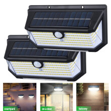 Luces solares exteriores de 218 LED con sensor de movimiento, 2 modos, resistentes al agua IP65, gran angular, luces de pared inalámbricas para