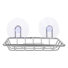 Porte-éponge à ventouse en acier inoxydable argenté, 1 pièce, panier ajouré