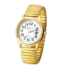Horloge met elastische band voor dames: ultradun, gemakkelijk afleesbaar horloge met elastische band in goud/zilverkleur.
