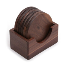 6 db-os diófa alátétek, alátétek, otthoni asztal, tea, kávé, csésze, dekoráció, kerek, hőálló italszőnyeg