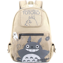 Unisex anime My Neighbor Totoro laptoprugzak, canvas en bedrukt leer, beige