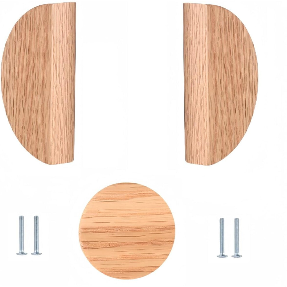 Wooden Drawer Knobs 2Pcs Semi Circular Door Wardrobe Shoe Cabinet Cabinet Bedside Cabinet Log Single Hole Solid Wood Handle 64Mm Oak 9028731141343