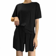 Dames zwarte loungesets – Ronde hals, losse pyjamasets, comfortabele loungewear, geschikt om thuis te dragen