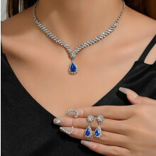 Conjunto de joias de casamento com colar, brincos e pulseira de strass, bijuteria de cristal para noivas.