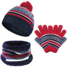 3PCS Kids Hat Scarf Gloves Set Toddler Boys Girls Winter Knit Beanies Neck Warmer with Fleece Lining (Red)