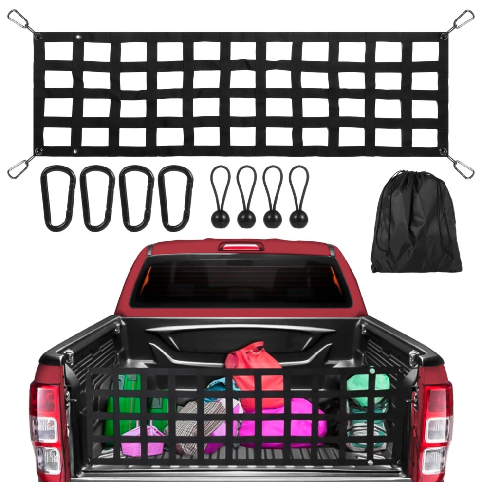 Heavy Duty Tailgate Net For Full Size Trucks, Compatible With Pickup Beds, Includes Carabiners & Ball Bungee Cords Black 9028731148304
