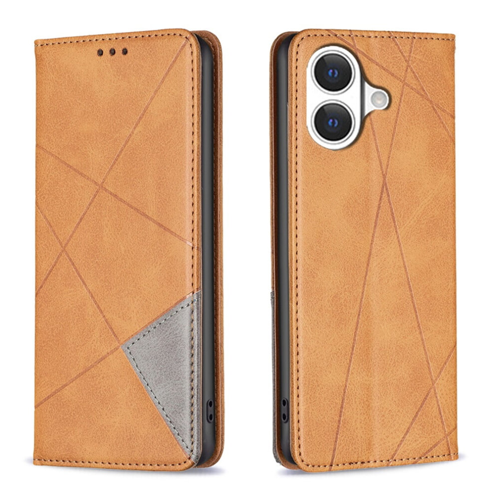 Rhombus Flip Leather Wallet Case For Iphone 17 Yellow 968604473685