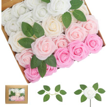 Roses artificielles en mousse rose avec feuilles – Roses artificielles réalistes pour bouquets de mariage à faire soi-même, décoration de fête