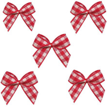 50pcs Mini Gingham Ribbon Bows, Red & White Plaid Bow Appliques for DIY Craft, Sewing, Scrapbooking, Wedding, Gift – Compatible with Christmas