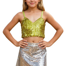 Barr Crop Sequined le Banda Leaisteach Óir do Chailíní inchoigeartaithe