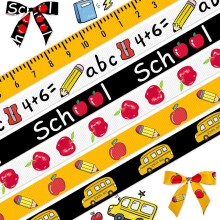 6 kpl 3/8" koulunaloitusnauhaa, 15 jaardia, yhteensopiva Apple School -teeman kanssa, lahjapaketointiin, päiväkotien ja esikoulujen sisustukseen