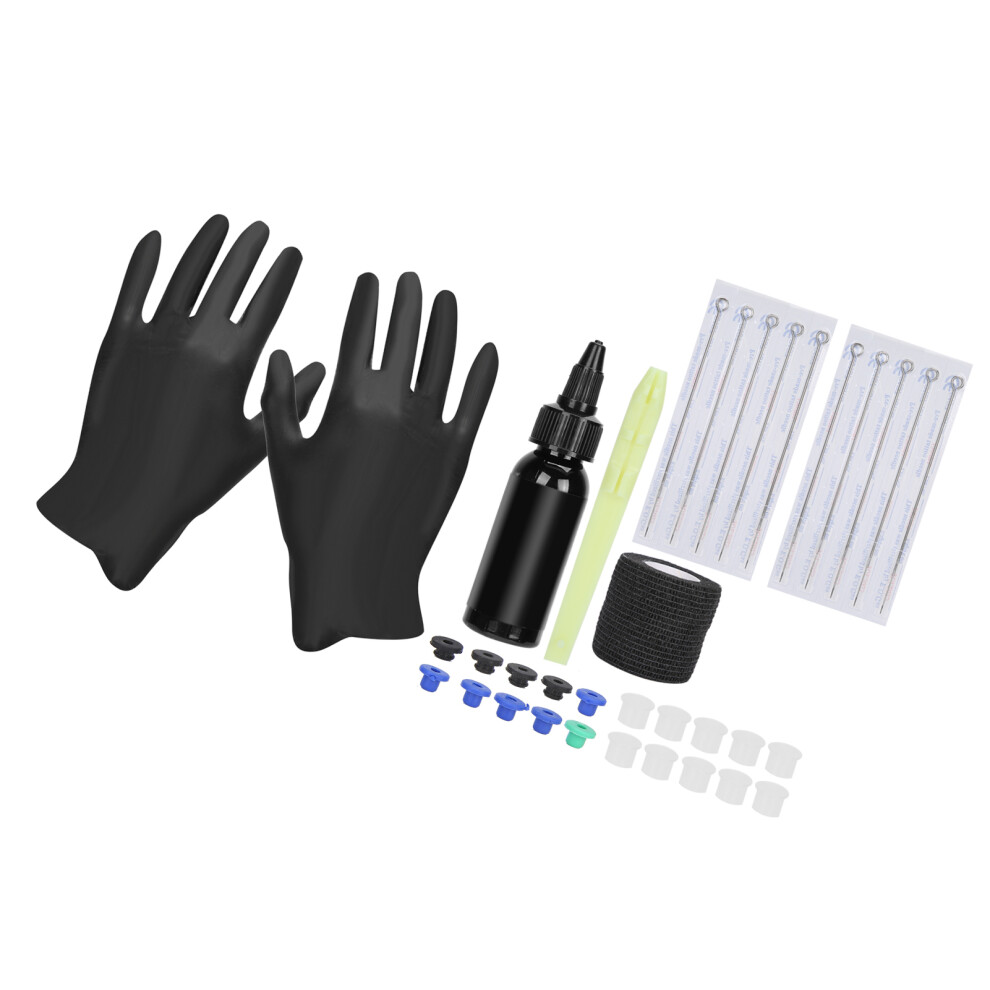 Black Diy Hand Tattoo Pen Kit 29.6Ml Pigment 3Rl Needle Set