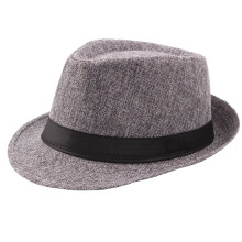 Chapéu Fedora Masculino de Linho Cinza Escuro com Aba Larga de 58cm