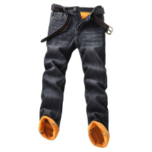Men Jean Pants Warm Thickened Straight Leg Denim Trousers With Pockets Man Casual Birthday Wedding Weekend Pants,Black,38
