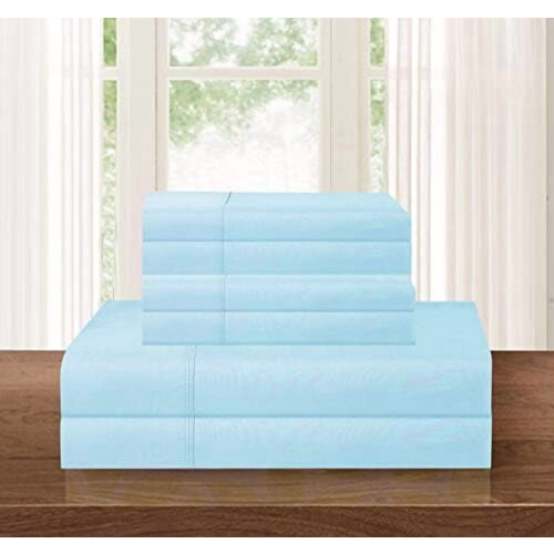 Ensemble de draps de lit Aqua, taille double, 1500 fils/cm², 6 pièces