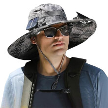 Sombrero de sol con ventilador solar para hombre, sombrero de pesca de ala ancha con 2 ventiladores.