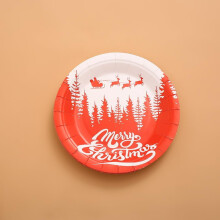 Christmas Paper Plates, 9 Inch Holiday Dinnerware, Red and Green Festive Designs, 10 Count (white tree)